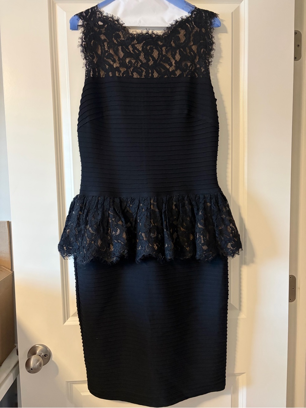 Tadashi Shoji Black Lace One-Shoulder Peplum Sheath Dress
